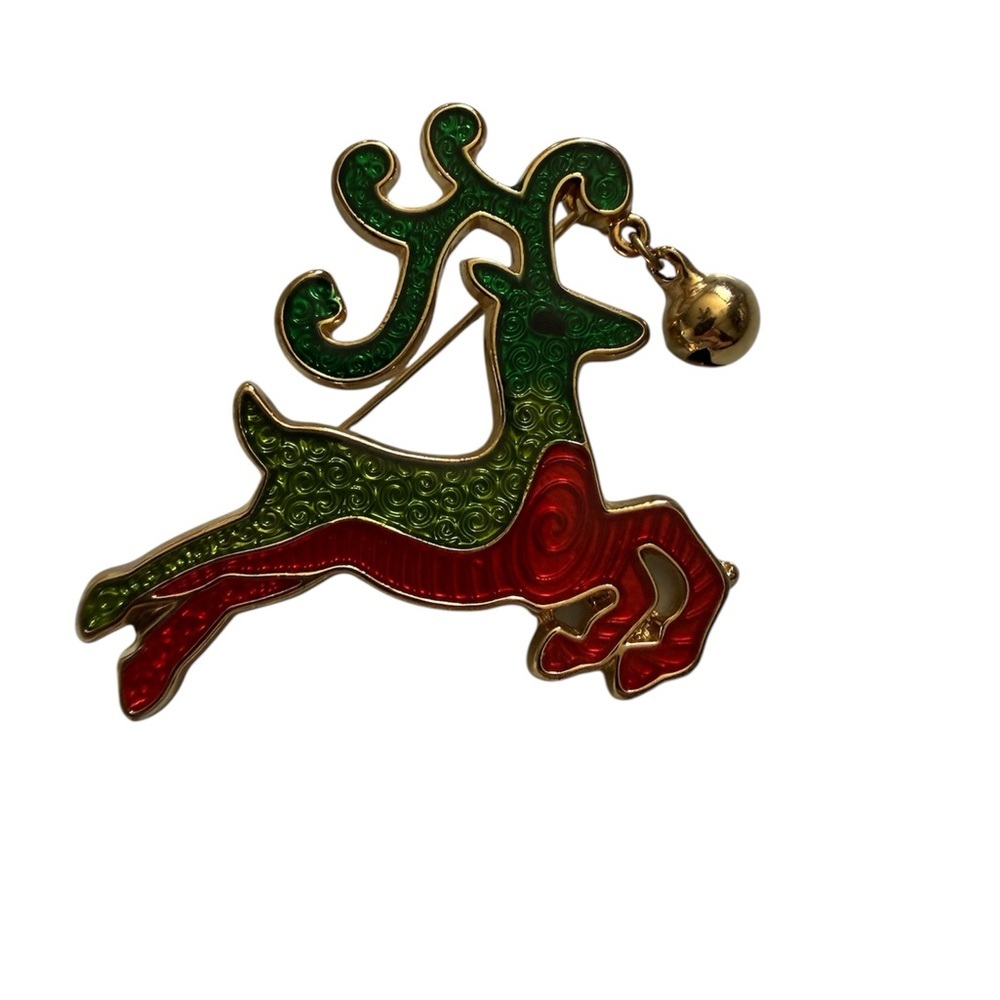 Festive Green and Red Reindeer Brooch - Picture 1 of 5